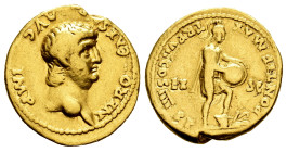 Nero. Aureus. 60-61 AD. Rome. (Ric-I 27). (Biaggi-234). (Calicó-436). Anv.: NERO CAESAR AVG IMP, bare head to right. Rev.: PONTIF MAX TR P VII COS III...