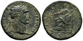 Trajan. Sestertius. 101-102 AD. Rome. (Ric-II 432 var.). (Woytek-107b). (Bmcre-747 var.). Anv.: IMP CAES NERVA TRAIAN AVG GERM P M, laureate head to r...