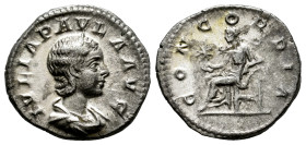 Julia Paula. Denarius. 219-220 AD. Rome. (Ric-IV 211). (Bmcre-173). (Rsc-6a). Anv.: IVLIA PAVLA AVG, draped bust to right. Rev.: CONCORDIA, Concordia ...