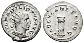 Philip I. Antoninianus. 248 AD. Rome. (Ric-IV 24c). (Rsc-193). Anv.: IMP PHILIPPVS AVG, radiate, draped and cuirassed bust to right. Rev.: SAECVLARES ...