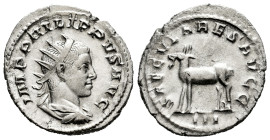 Philip II. Antoninianus. 246-248 AD. Rome. (Ric-IV 224). (Rsc-72). Anv.: IMP PHILIPPVS AVG, radiate, draped and cuirassed bust to right. Rev.: SAECVLA...