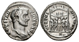 Constantius I. Argenteus. 295-297 AD. Rome. (Ric-VI 42a). (Rsc-314b). Anv.: CONSTANTIVS CAES, laureate head to right. Rev.: VIRTVS MILITVM, four tetra...