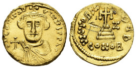 Constans II. Solidus. IY 7 = 648/9 AD. Constantinople. (Doc-13 var.). (MIB-16a var.). (Sear-949 var.). Anv.: ∂ N CONSƮANƮINЧS P P AV, half-length bust...