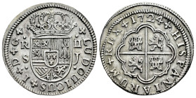 Luis I (1724). 2 reales. 1724. Sevilla. J. (Cal-29). Ag. 5,57 g. Lightly toned. Very scarce. Almost XF. Est...300,00. 

Spanish description: Luis I ...