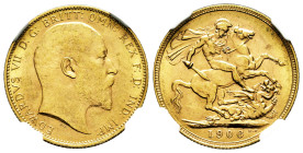 Australia. Edward VII. 1 sovereign. 1906. Perth. P. (Km-15). (Fried-32). Au. Nice color. Original luster. Slabbed by NGC as MS 63. (Top Pop), the fine...