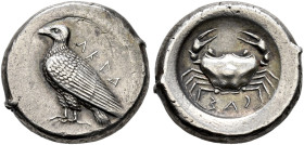 SICILIA. 
AKRAGAS. Didrachm, about 485-475. AR 8.58 g. AKRA Eagle standing l. Rev. CAΣ Crab in a round incuse. SNG ANS 949 (same dies); Westermark 69...