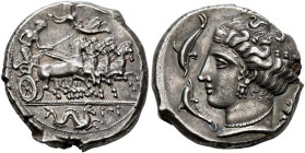 SICILIA. 
PANORMOS. Tetradrachm, about 400-390. AR 17.15 g. Fast quadriga r., the driver, wearing sleeveless chiton, holding the reins with both his ...