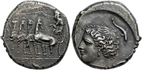 SICILIA. 
PANORMOS. Tetradrachm, about 360-340. AR 17.54 g. Quadriga l., the driver, wearing long, sleeveless chiton, holding reins with his l. hand,...