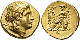 KINGDOM OF THRACE. 
LYSIMACHUS, king 323-281 BC. Stater, gold, Pella, about 286-282. AV 8.56 g. Head r. of deified Alexander the Great, wearing royal...