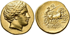 KINGDOM OF MACEDONIA. 
PHILIPPUS II, king 359-336 BC. Stater, gold, Pella, posthumous, about 314-310. AV 8.60 g. Laureate head of Apollo r. Rev. ΦIΛI...