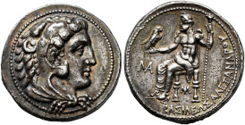 KINGDOM OF MACEDONIA. 
ALEXANDROS III THE GREAT, Tetradrachm, posthumous, Myriandros, about 323-317. AR 17.11 g. Head of unbearded Heracles r., weari...