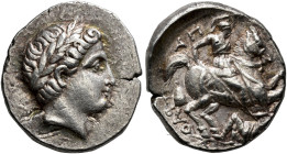 KINGDOM OF PAEONIA. 
PATRAOS, king 340-315 BC. Tetradrachm. AR 12.77 g. Laureate head of Apollo r. Rev. ΠA - T - PAOY (retrograde). Cuirassed and hel...
