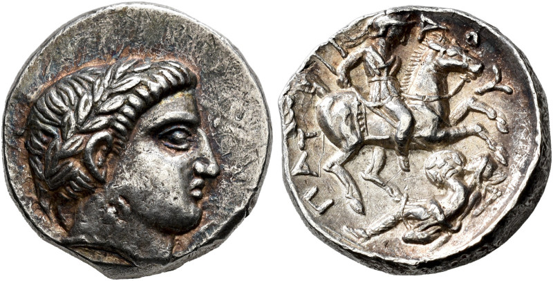 KINGDOM OF PAEONIA. 
PATRAOS, king 340-315 BC. Tetradrachm. AR 12.82 g. Laureat...
