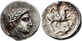 KINGDOM OF PAEONIA. 
PATRAOS, king 340-315 BC. Tetradrachm. AR 12.82 g. Laureate head of Apollo r. Rev. ΠAT-P - A-OY Cuirassed and helmeted Paeonian ...