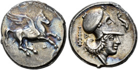 ILLYRIA. 
DYRRHACHION. Stater, Corinthian type, about 350-300. AR 8.30 g. Δ Pegasus flying r. Rev. Head of Athena r., wearing Corinthian helmet with ...