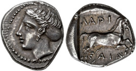 THESSALY. 
LARISA. Drachm, about 380-350. AR 6.03 g. Head of nymph Larisa l., hair raised and bound in a sakkos, wearing earring. Rev. ΛAPI - Σ-AIA B...