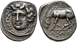 THESSALY. 
LARISA. Drachm, about 360-340. AR 6.07 g. Head of nymph Larisa facing, slightly turned l., wearing necklace, hair bound in ampyx. Rev. ΛAP...