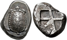 ATTICA. 
AEGINA. Stater, about 457-431. AR 12.06 g. Tortoise. Rev. Incuse square, divided by thick raised bands into five compartments of different s...