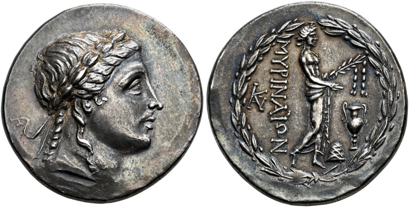 AEOLIS. 
MYRINA. Tetradrachm, about 160-140. AR 16.93 g. Laureate head of Apoll...