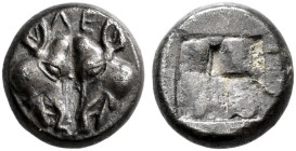 LESBOS. 
UNCERTAIN MINT. 1/12 stater, billon, about 478-460. Bi 1.15 g. ΛE Confronted boars' heads. Rev. Quadripartite incuse square. L. Lazzarini, C...