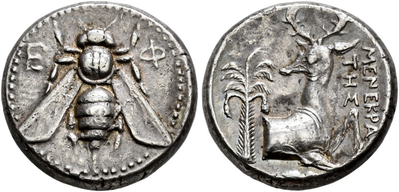 IONIA. 
EPHESOS. Tetradrachm, about 390-380. AR 15.37 g. E - Φ Bee. Rev. Forepa...