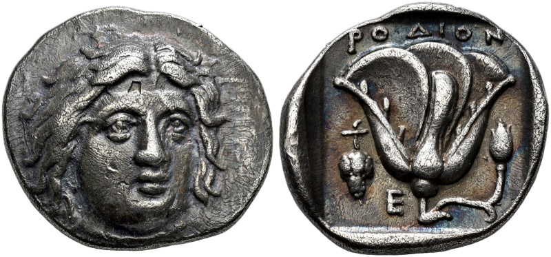 ISLANDS OFF CARIA. 
RHODOS. Didrachm, about 340-316. AR 6.84 g. Three-quarter f...