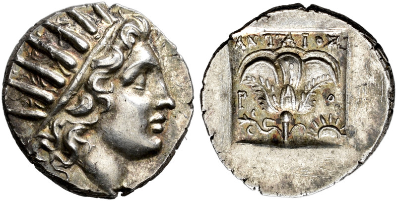 ISLANDS OFF CARIA. 
RHODOS. Plinthophoric drachm, about 125-90. AR 2.87 g. Radi...