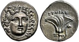 ISLANDS OFF CARIA. 
PSEUDO-RHODIAN ISSUES. THESSALY. Drachm, about 175-170. AR 2.70 g. Head of Helios, three-quarters facing, hair free floating. Rev...
