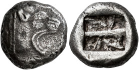 ISLANDS OFF CARIA. 
LINDOS. Stater, about 515-500. AR 13.20 g. Head of lion r. with open mouth, dotted truncation. Rev. Incuse square, divided in two...