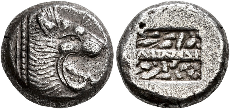 ISLANDS OFF CARIA. 
LINDOS. Stater, about 500-485. AR 13.74 g. Head of lion r. ...