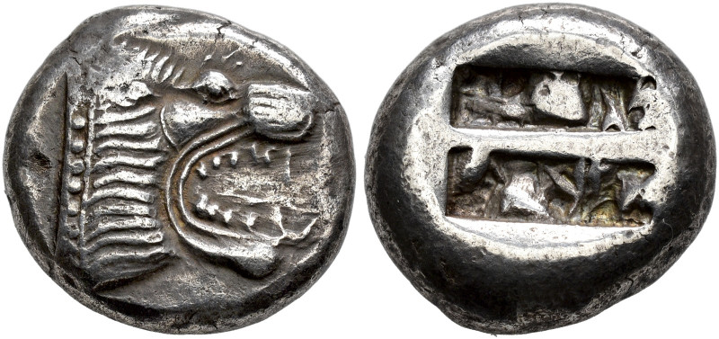 ISLANDS OFF CARIA. 
LINDOS. Stater, about 510-490. AR 13.80 g. Head of lion r. ...