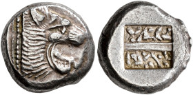 ISLANDS OFF CARIA. 
LINDOS. Stater, about 510-490. AR 13.84 g. Head of lion r. with open mouth, dotted truncation. Rev. Incuse square, divided in two...