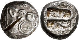 ISLANDS OFF CARIA. 
LINDOS. Stater, about 515-500. AR 13.74 g. Head of lion r. with open mouth, dotted truncation. Rev. Incuse square, divided in two...