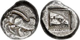 ISLANDS OFF CARIA. 
IALYSOS. Stater, about 510-480. AR 14.53 g. Forepart of winged boar l. Rev. IEΛYΣION Head of eagle r., in the upper r. edge, flor...