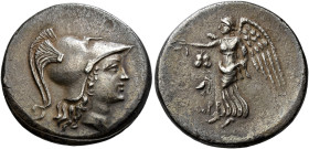 PAMPHYLIA. 
SIDE. Tetradrachm, about 250-200. AR 16.31 g. Head of Athena r., wearing Corinthian helmet with triple crest. Rev. Nike with open wings, ...