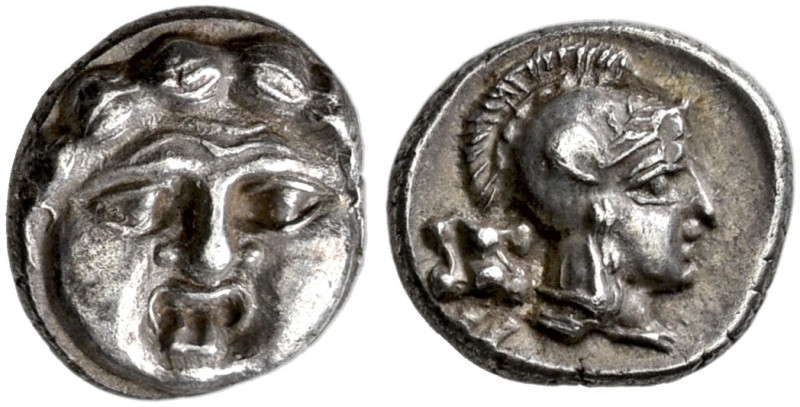 PISIDIA. 
SELGE. Obol, about 350-300. AR 1.07 g. Gorgoneion. Rev. Head of Athen...
