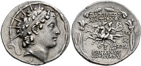 SELEUCID KINGDOM OF SYRIA. 
ANTIOCHOS VI DIONYSOS, king 145-142 BC. Tetradrachm, Antiochia on the Orontes, dated 143-142. AR 16.67 g. Head of Antioch...