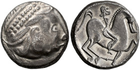 EAST CELTIC. 
Imitations of Coins of Philipp II of Macedonia Tetradrachm, 2nd c. BC. AR 14.72 g. Laureate head r. Rev. Horseman on mighty horse r. Fl...