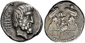 COINS OF THE ROMAN REPUBLIC. 
L. Titurius L. f. Sabinus. Denarius, about 89. AR 3.88 g. SABIN Bearded head of Tatius r. Rev. L.TITVRI Tarpeia facing,...