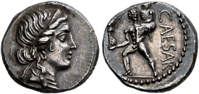 IMPERATORIAL COINAGE. 
C. JULIUS CAESAR, died 44 BC. Denarius, about 47-46. AR 4.12 g. Diademed head r. of Venus. Rev. CAESAR Aeneas, nude, walking l...