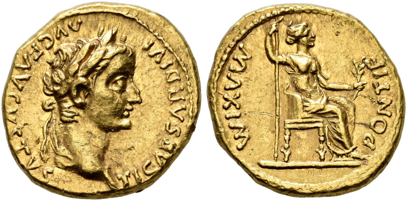 COINS OF THE ROMAN EMPIRE. 
TIBERIUS, AD 14-37. Aureus, Lugdunum. AV 7.77 g. TI...