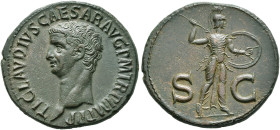 COINS OF THE ROMAN EMPIRE. 
CLAUDIUS, AD 41-54. As, 42-43. AE 12.03 g. TI CLAVDIVS CAESAR AVG PM TR P IMP PP Bare head l. Rev. S - C Minerva, wearing...