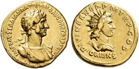 COINS OF THE ROMAN EMPIRE. 
HADRIAN, AD 117-138. Aureus, 118. AV 7.04 g. IMP CAES TRAIAN HADRIANO AVG DIVI TRA PARTH F. Laureate, draped, and cuirass...
