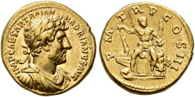 COINS OF THE ROMAN EMPIRE. 
HADRIAN AD 117-138. Aureus, 121-123. AV 7.31 g. IMP CAESAR TRAIAN HADRIANVS AVG Laureate, draped and cuirassed bust of Ha...
