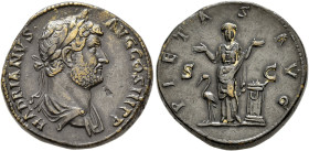 COINS OF THE ROMAN EMPIRE. 
HADRIANUS, AD 117-138. Sestertius, about 130-138. AE 29.60 g. HADRIANVS - AVG COS III PP Laureate, draped bust r., seen f...