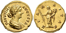 COINS OF THE ROMAN EMPIRE. 
FAUSTINA II, wife of Marcus Aurelius, died 176 AD. Aureus, no date, about 165. AV 7.31 g. FAVSTINA - AVGVSTA Draped bust ...
