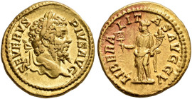COINS OF THE ROMAN EMPIRE. 
SEPTIMIUS SEVERUS, AD 193-211. Aureus, 202-210. AV 7.40 g. Laureate head of Septimius Severus r. Rev. LIBERALITAS AVGG V,...