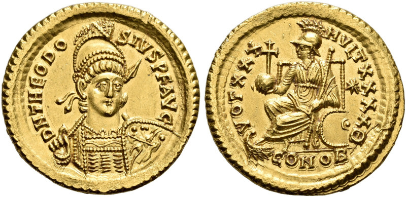 EASTERN ROMAN EMPIRE. 
THEODOSIUS II, AD 401-450. Solidus, Constantinople, abou...