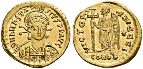 BYZANTINE EMPIRE. 
ANASTASIUS, AD 491-518. Solidus, Constantinople, about 492-507. AV 4.42 g. DN ANASTA - SIVS PP AVG Cuirassed bust of Anastasius fa...
