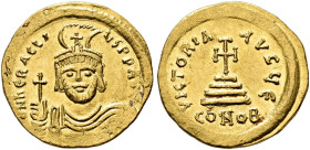 BYZANTINE EMPIRE. 
HERACLIUS, AD 610-641. Solidus, Constantionople, about 610-613. AV 4.39 g. dN heRACLI - yS PP AVG Darped, cuirassed bust facing, w...
